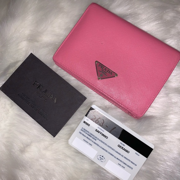 Prada Handbags - Prada Saffiano Pink leather bifold wallet